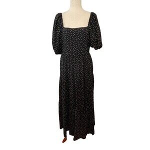 Things Between Women’s Dress Size M Black Floral Puff Sleeve Square Neck Maxi